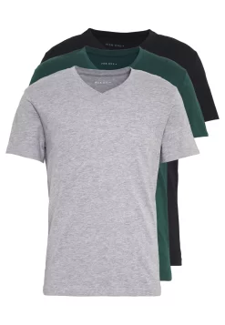 Pier One 3 Pack- T-Shirt Basic - Black, Grey, Green
