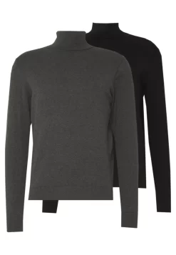 Pier One 2 Pack - Basic Turtleneck - Trui - Black/Mottled Dark Grey