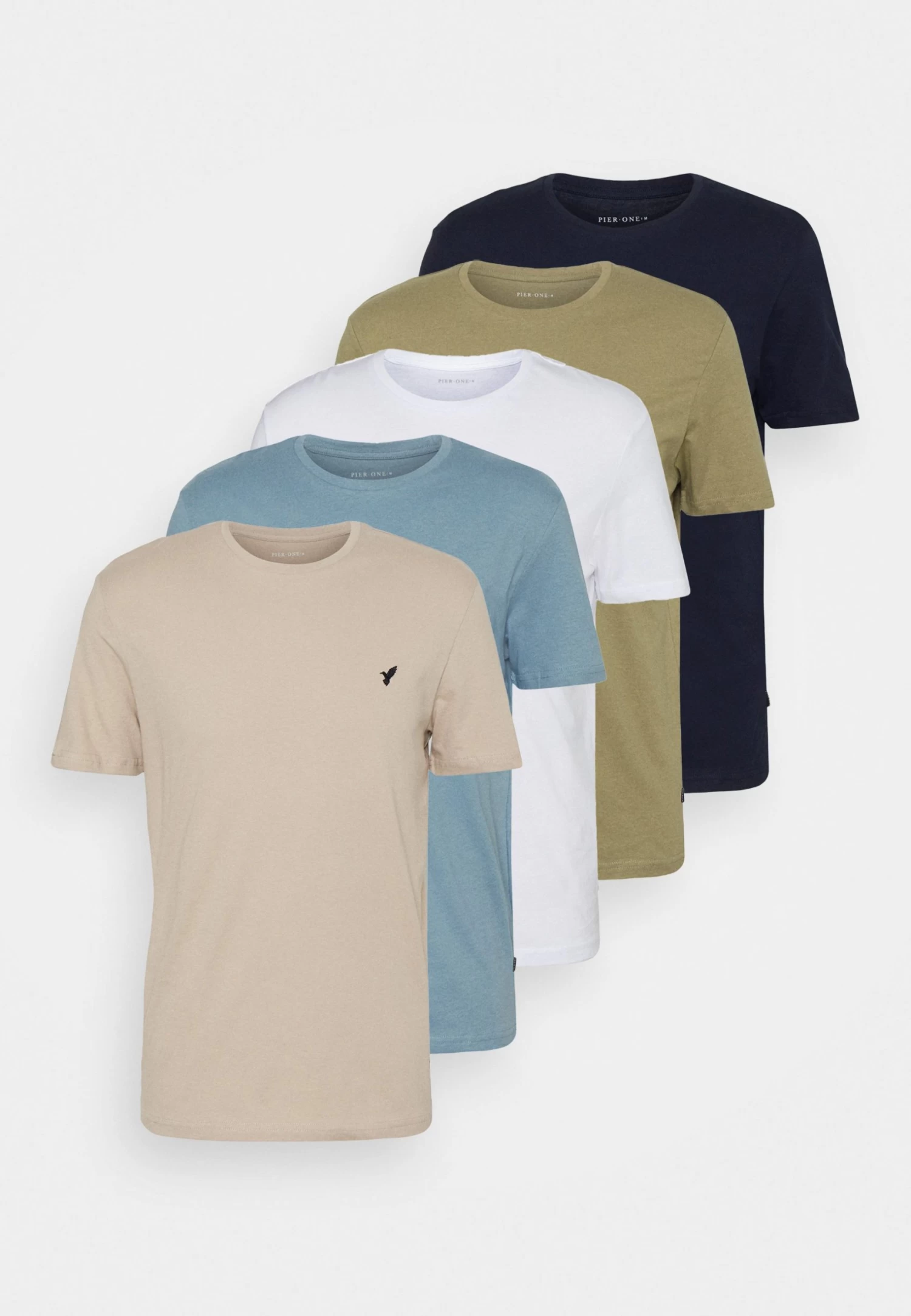 Pier One 5 Pack - T-Shirt Basic - Beige/White/Light Blue 8 Pier One 5 Pack - T-Shirt Basic - Beige/White/Light Blue - Afbeelding 8